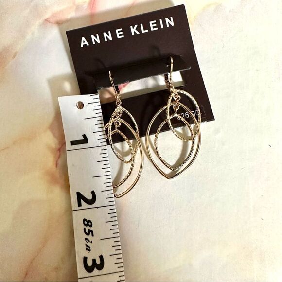 Anne Klein gold tone orbital oval lever earrings - Picture 2 of 8
